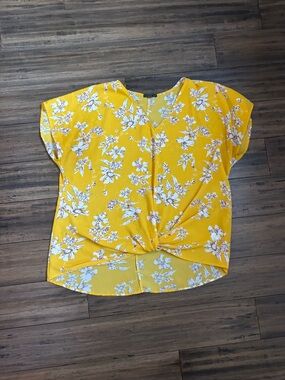 West Kei Yellow Floral Twist-Front Blouse